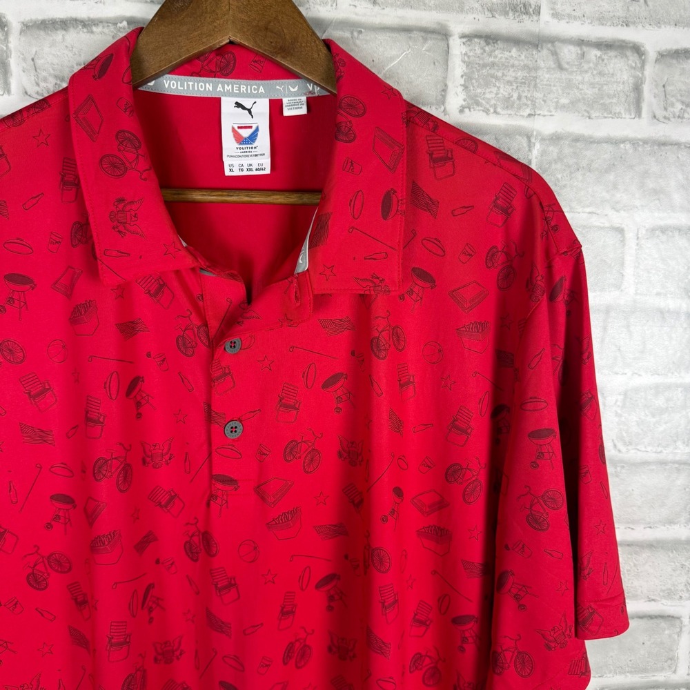 Puma Golf Volition America Mens XL Red Patriotic Summer BBQ AOP Print Polo Shirt